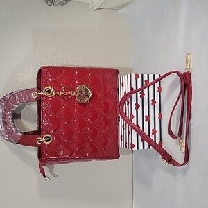 Patent Red Quilted Heart Hand Bag